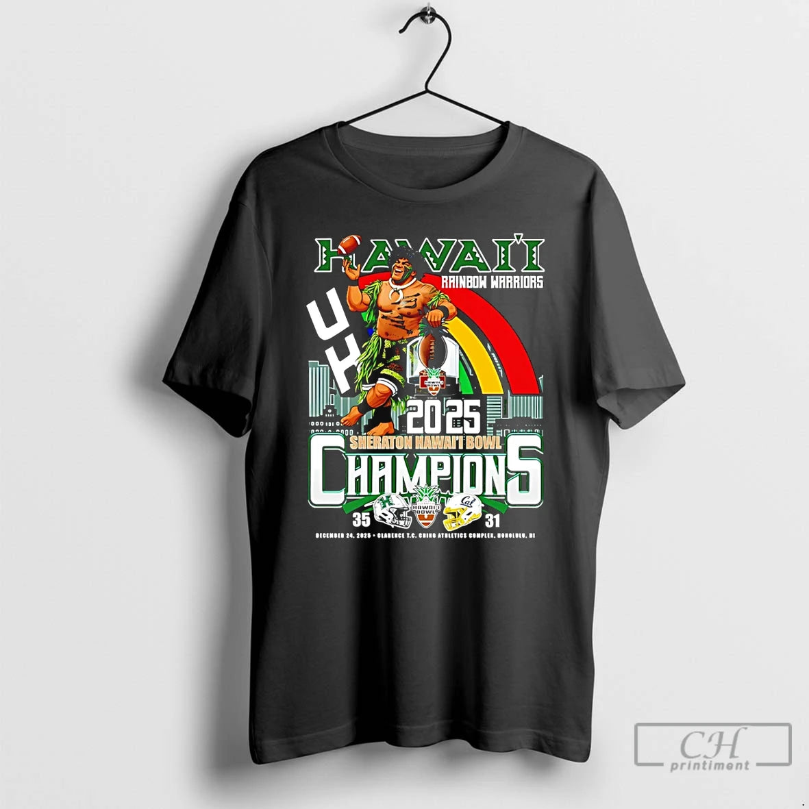 Premium Hawaii Rainbow Warriors 2025 Hawaii Bowl Champions Mascot Score T-Shirts, Hoodie, Sweatshirt | ZylaModa.com