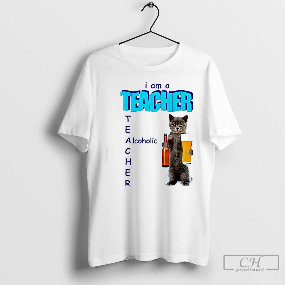 Premium I Am A Teacher Alcoholic Cat And Beer Graphic T-Shirts, Hoodie, Sweatshirt | ZylaModa.com