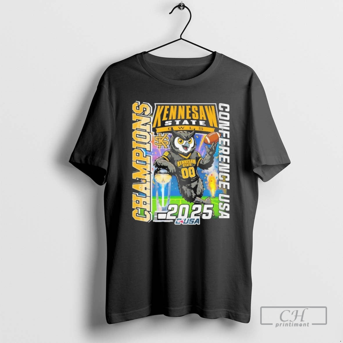 Premium Kennesaw State Owls 2025 Conference Usa Champions Mascot Trophy Shirt Sweater Hoodie, Sweatshirt | ZylaModa.com