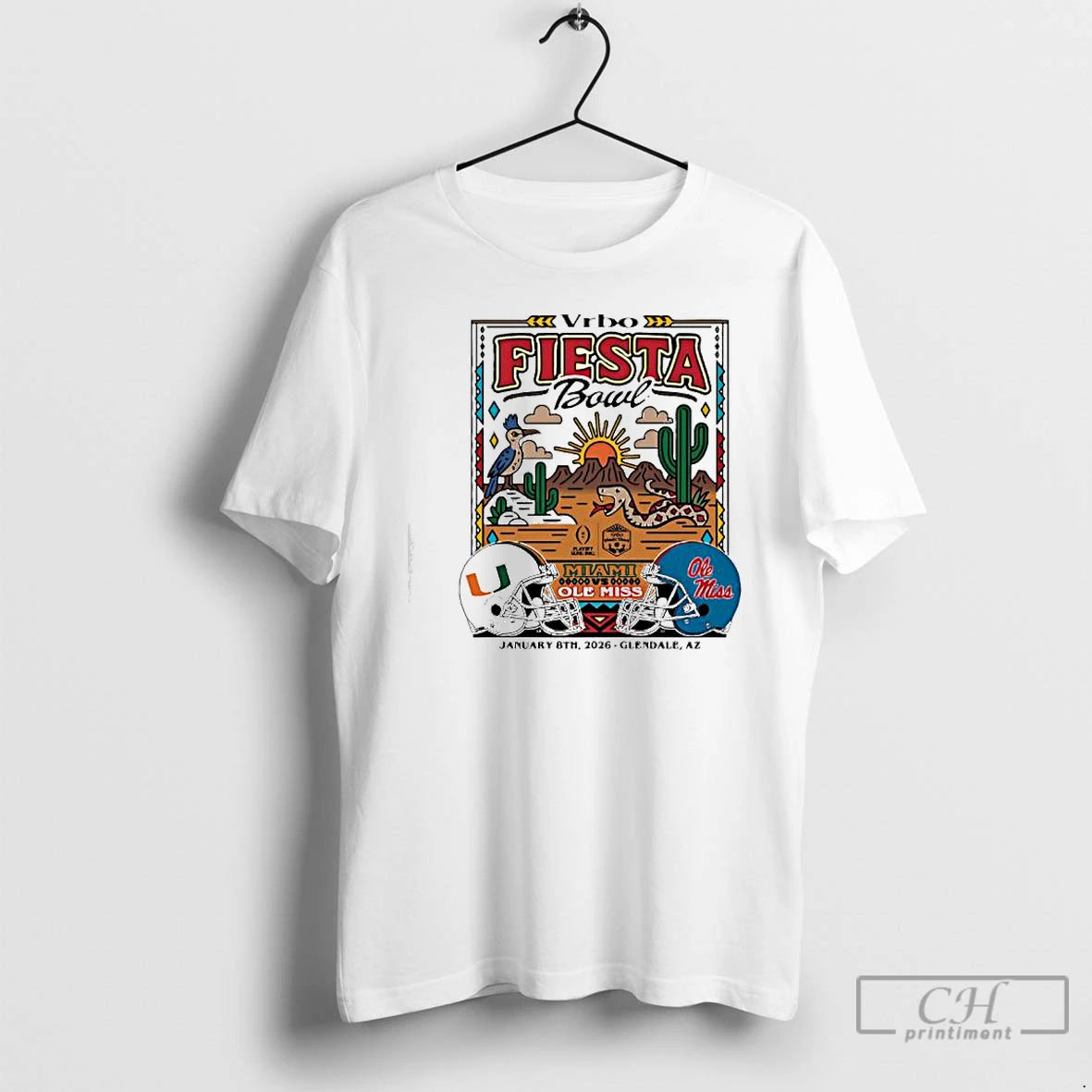 Premium Miami Vs Ole 2026 Vrbo Fiesta Bowl Matchup Desert Dudes T-Shirts, Hoodie, Sweatshirt | ZylaModa.com