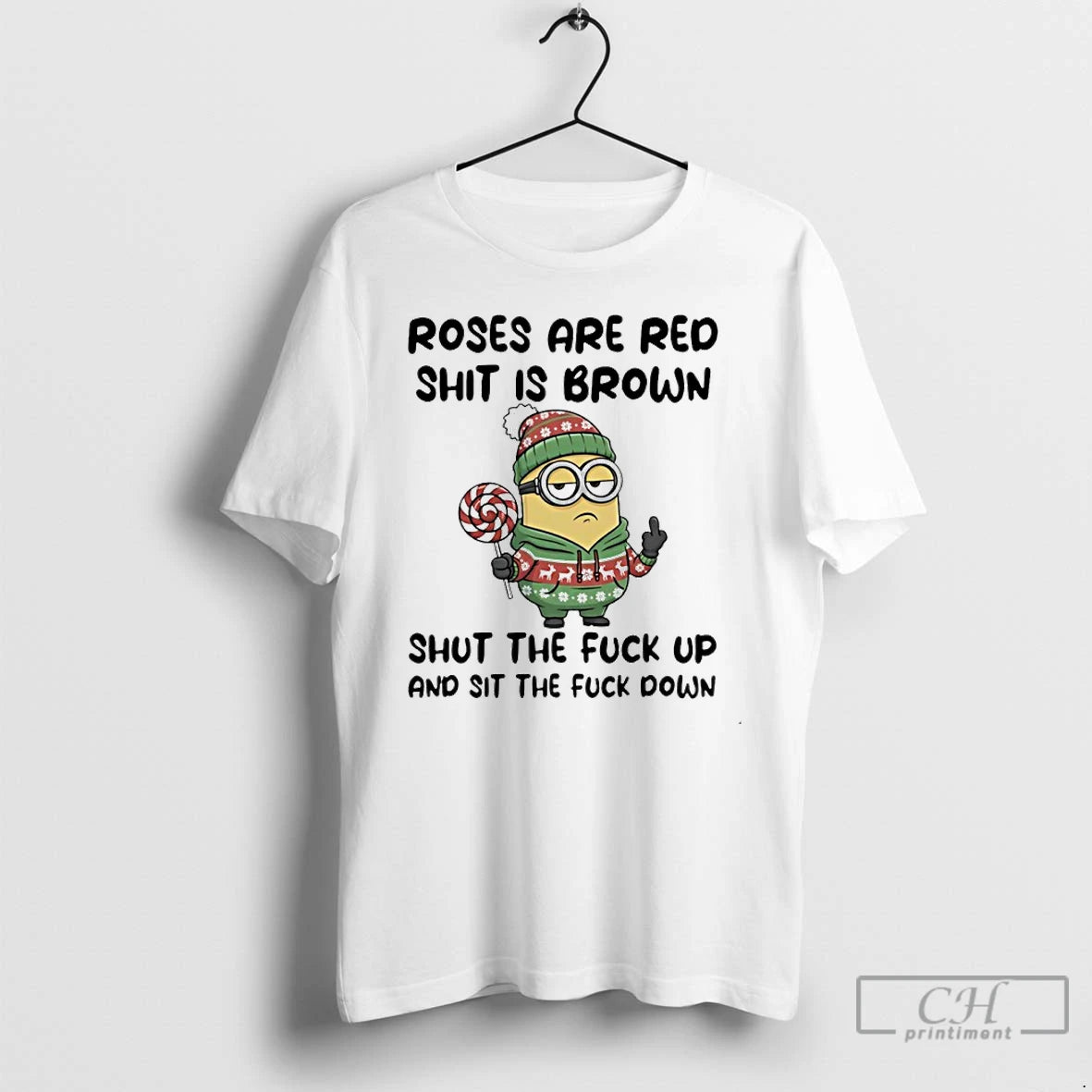 Premium Minion Middle Finger Roses Are Red Shit Is Brown Shut The Fuck Up And T-Shirts, Hoodie, Sweatshirt | ZylaModa.com