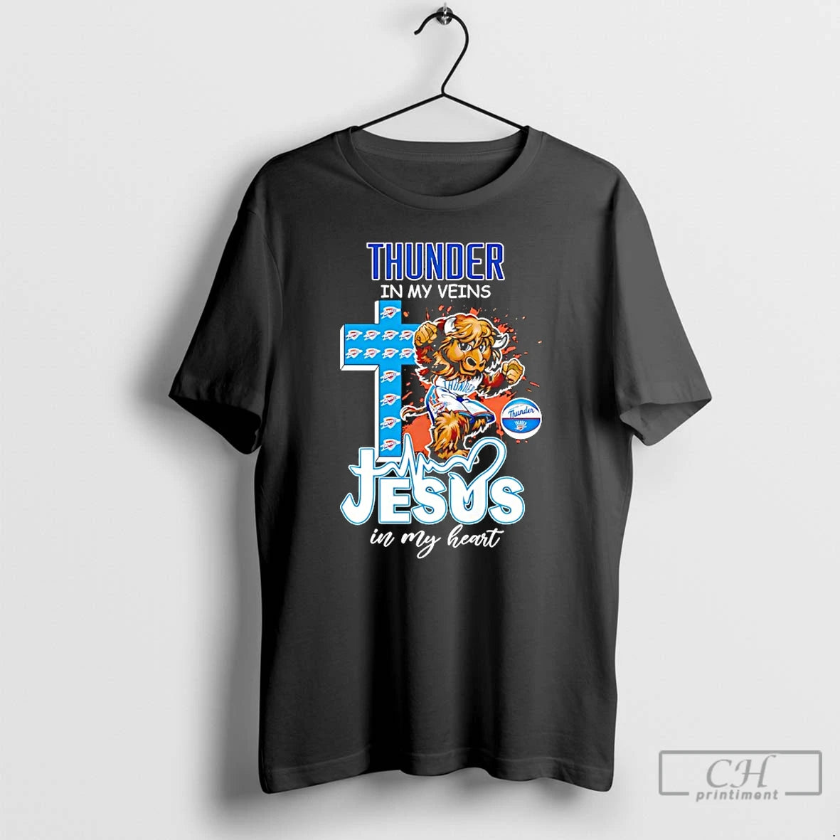 Premium Oklahoma City Thunder In My Veins Jesus In My Heart Mascot T Shirts Sweater Hoodie, Sweatshirt | ZylaModa.com