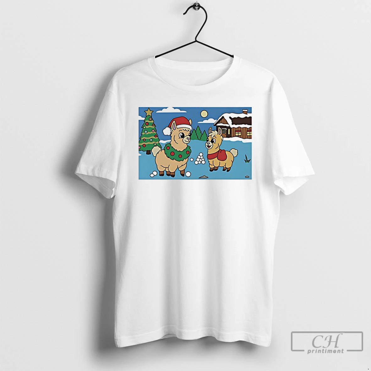Premium Parent Llama With Child Llama Snowy Christmas Tree T-Shirts, Hoodie, Sweatshirt | ZylaModa.com