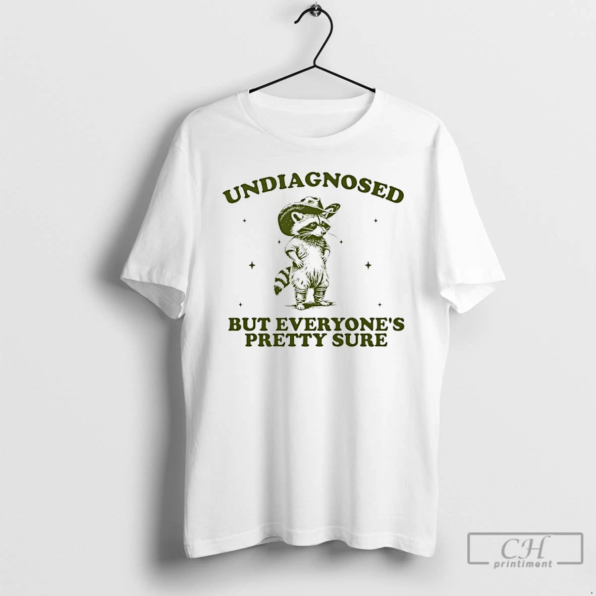 Premium Raccoon Cowboy Undiagnosed But Everyones Pretty Sure T-Shirts, Hoodie, Sweatshirt | ZylaModa.com