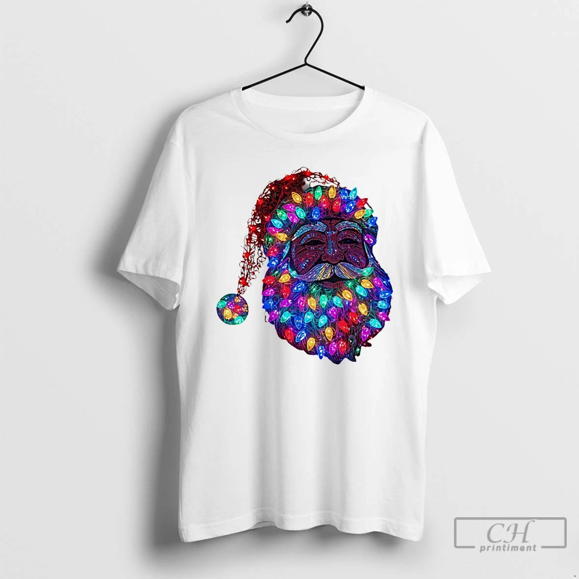 Premium Santa Claus Face Made From Christmas Tree Lights T-Shirts, Hoodie, Sweatshirt | ZylaModa.com