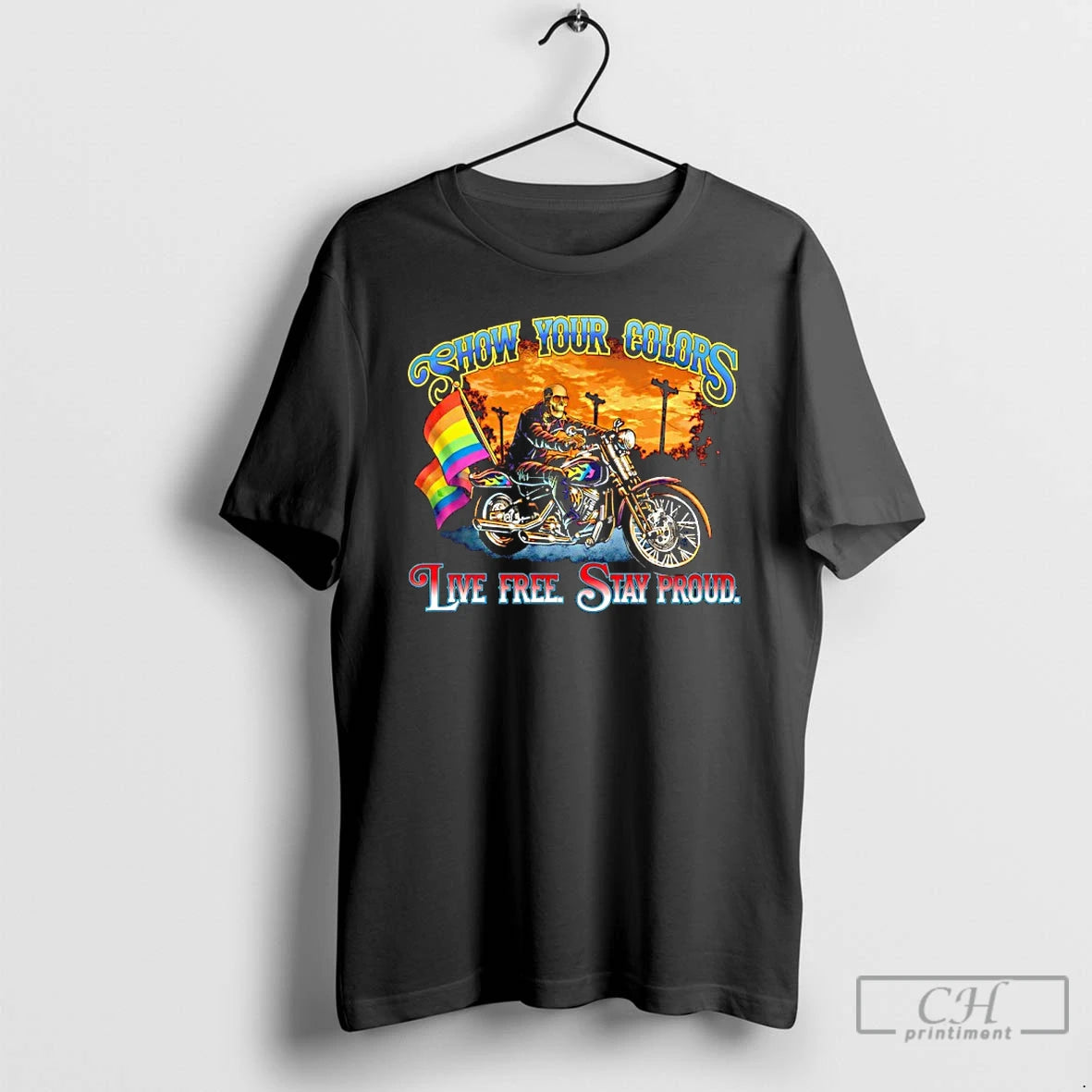 Premium Skeleton Riding Motorbike Show Your Colors Live Free Stay Proud Lgbtq T Shirts Sweater Hoodie, Sweatshirt