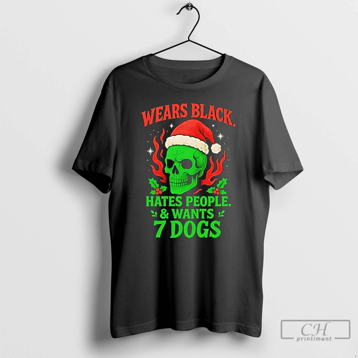 Premium Skull Santa Wears Black Hates People And Wants 7 Dogs T-Shirts, Hoodie, Sweatshirt | ZylaModa.com
