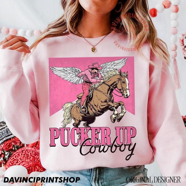 Pucker Up Cowboy Sweatshirt, Western Valentines Sweatshirt, Retro Valentine Sweatshirt, Valentines Cowboy, Valentines...