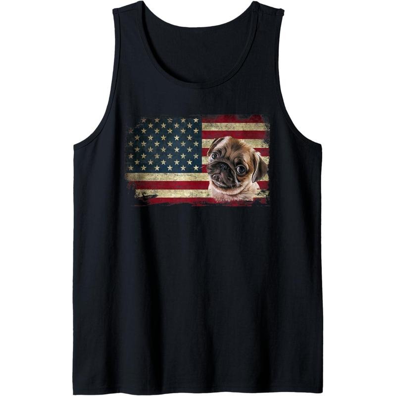 Pug 4th of July T Shirt Merica Men Women American USA Flag Tank Top made in USA Hoodie, Sweatshirt | ZylaModa.com