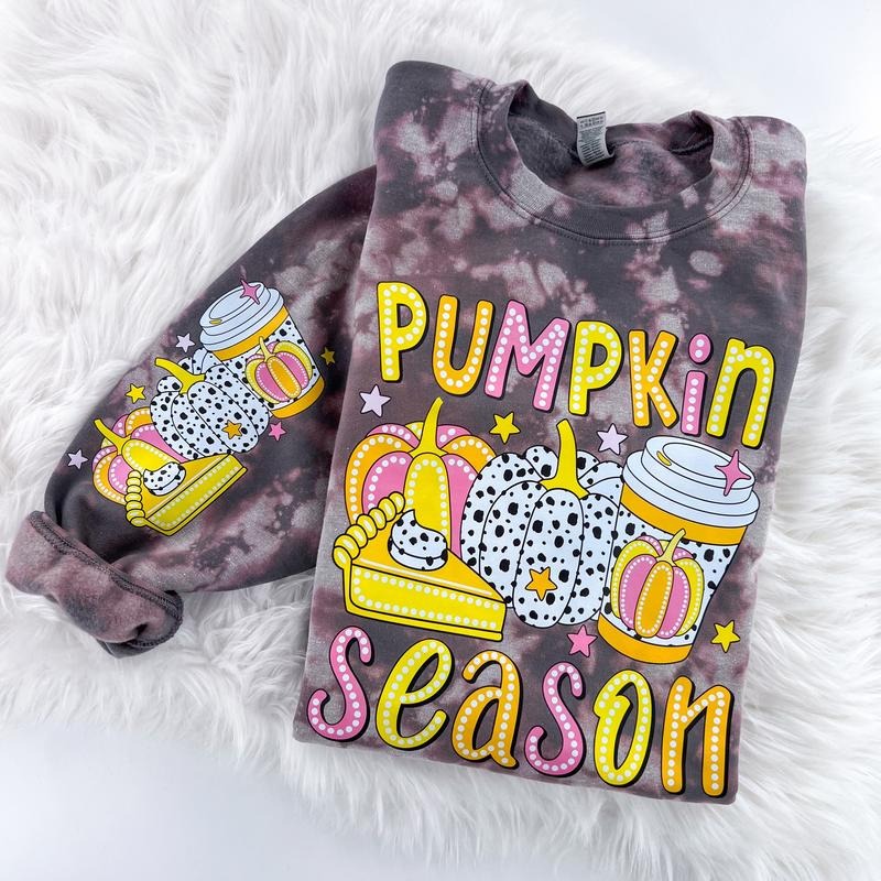 Pumpkin Season Fall Marbled Sweatshirt or Hoodie with sleeve print Comfy Womenswear Tops T-Shirts | ZylaModa.com