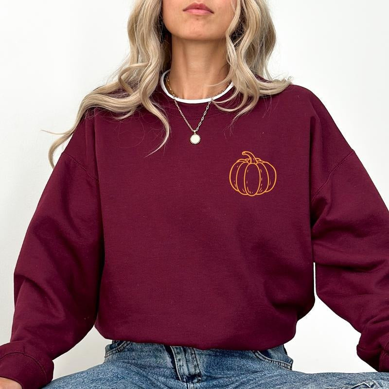Pumpkin Sweatshirt, Pumpkin Outline Crewneck, Simple Fall Pumpkin Sweater, Aesthetic Vintage Pumpkin Tops, Basic Fall...