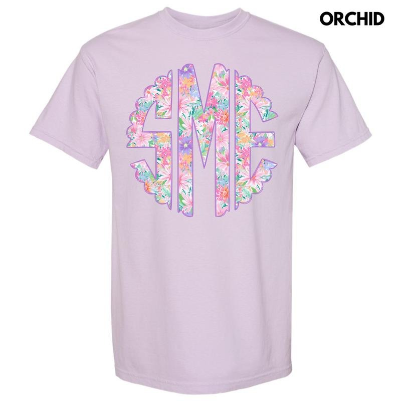 Purple Blossoms Monogram Comfort Colors T-Shirt 'NLB' Hoodie, Sweatshirt | ZylaModa.com