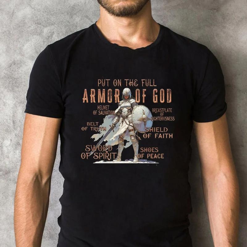 Put On The Full Armor Of God Christian T-Shirt Pure Cotton Casual Street Style Crew Neck Short Sleeve T-Shirt Tops Trendy...