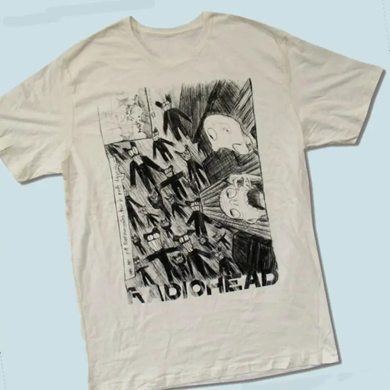 RADIOHEAD SCRIBBLE 2000 White Retro T-Shirt Hoodie, Sweatshirt | ZylaModa.com