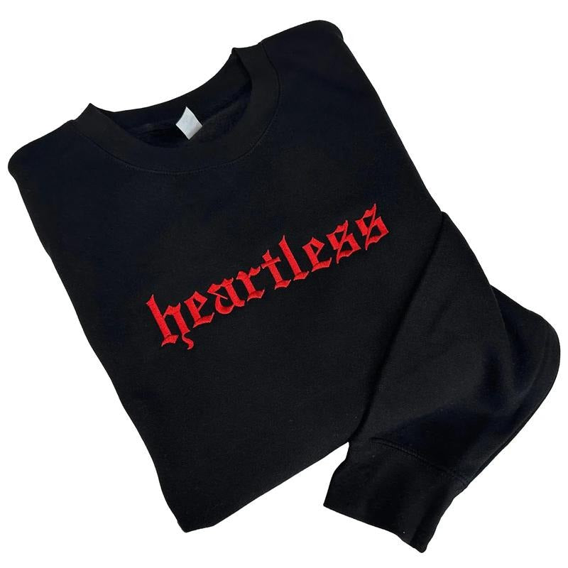 RED Heartless Embroidered Crewneck Unisex Sweatshirt Casual Clothing T-Shirts, Hoodie | ZylaModa.com