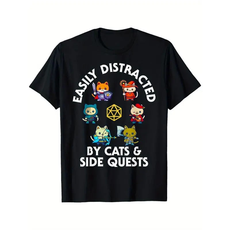 RPG Gamer Cats Side Quests D20 Dice Nerdy Cat Men Women Kids T-Shirt Made in USA Hoodie, Sweatshirt | ZylaModa.com