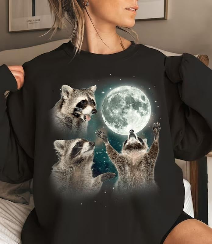 Racoons howling at the Moon T-shirt Sweatshirt, Racoon memes  Hoodie and Sweater; T-shirt Cotton Menswear | ZylaModa.com