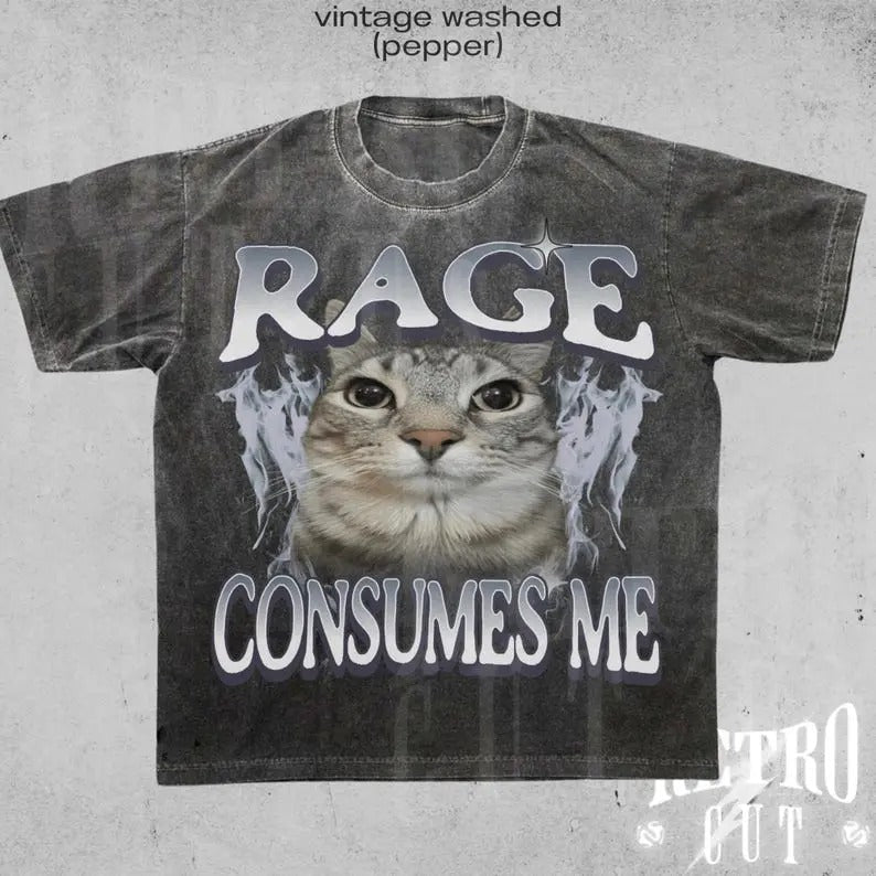 Rage Consumes Me Cat Shirt, Funny Cat Meme T-Shirt, Vintage Unhinged Cat Tee, Silly Cat Graphic Tee, Weird Humor Unisex...