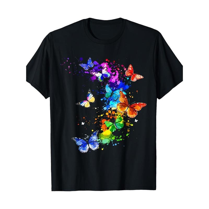 Rainbow Butterfly Graphic Tee - 100% Cotton, Short Sleeve, Crew Neck