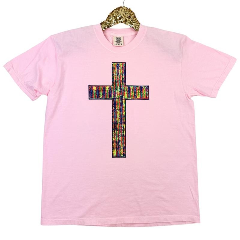 Rainbow Chenille Cross Comfort Colors T-Shirt Hoodie, Sweatshirt | ZylaModa.com