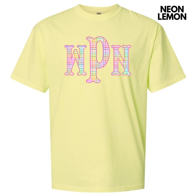Rainbow Plaid Monogram Comfort Colors T-Shirt 'NLB' Hoodie, Sweatshirt | ZylaModa.com