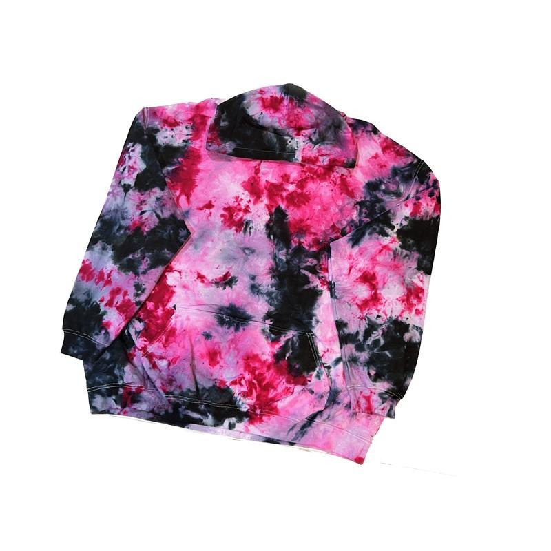 Rebbell Rose Pink Purple Black Hand Dyed Ice Dyed Tie Dye Core Hoodie Dark  Sweatshirts Pullover Long Sleeve Unisex T-Shirts