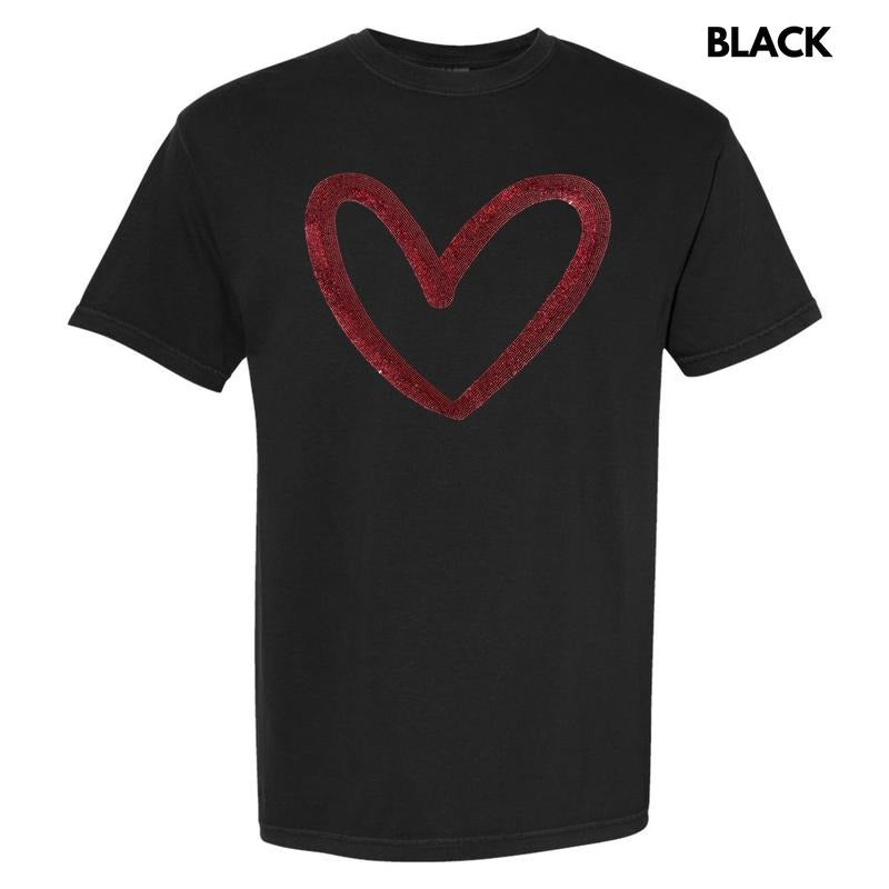 Red Cut Out Heart Sequin Patch Comfort Colors T-Shirt Hoodie, Sweatshirt | ZylaModa.com