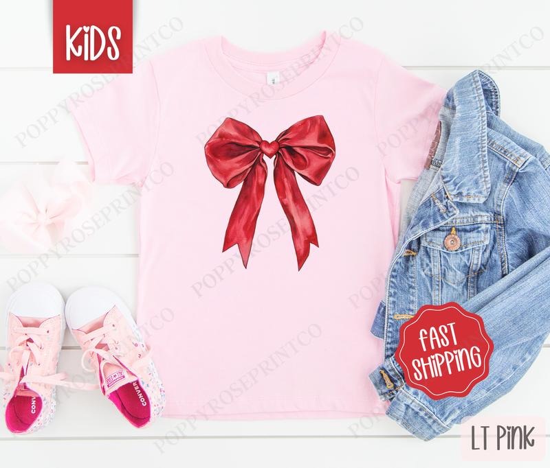 Red Heart Bow Kids Shirt - Valentine's Day Children's Tshirt - Cute Youth Tee Gildan Hoodie, Sweatshirt | ZylaModa.com