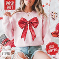 Red Heart Bow Sweatshirt, Valentine's Day Crewneck, Cute Women's Sweater T-Shirts, Hoodie | ZylaModa.com