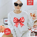 Red Heart Bow Sweatshirt, Valentine's Day Crewneck, Holiday Women's Sweater T-Shirts, Hoodie | ZylaModa.com