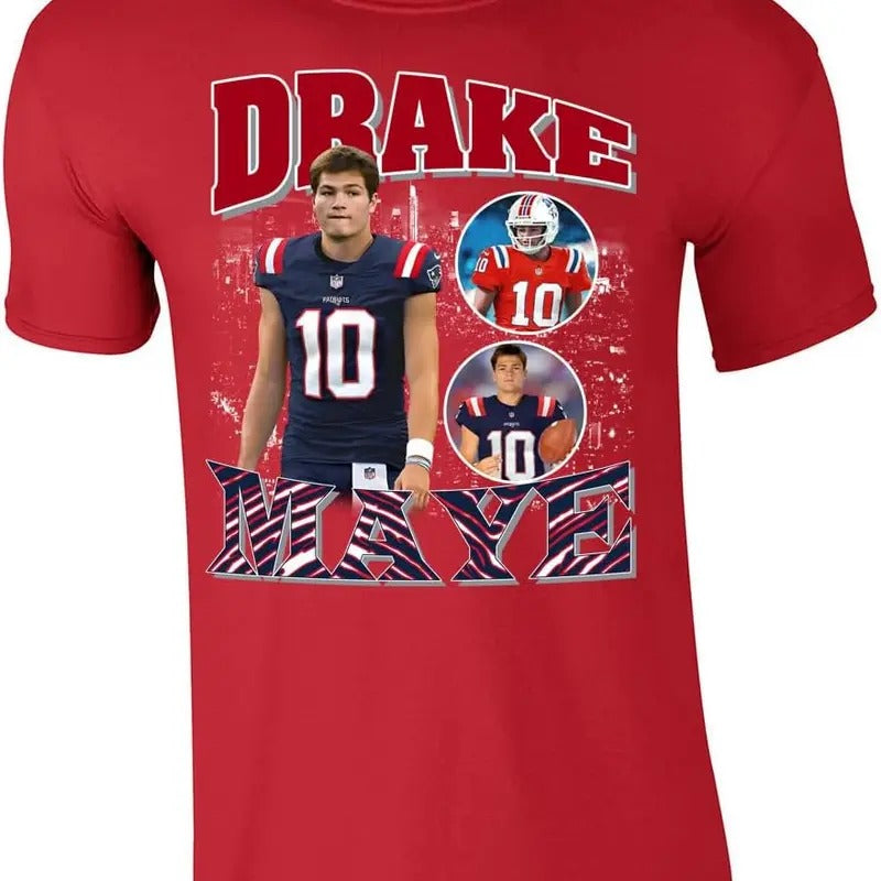 Red New England Drake Maye Bootleg Style T-Shirt Hoodie, Sweatshirt | ZylaModa.com