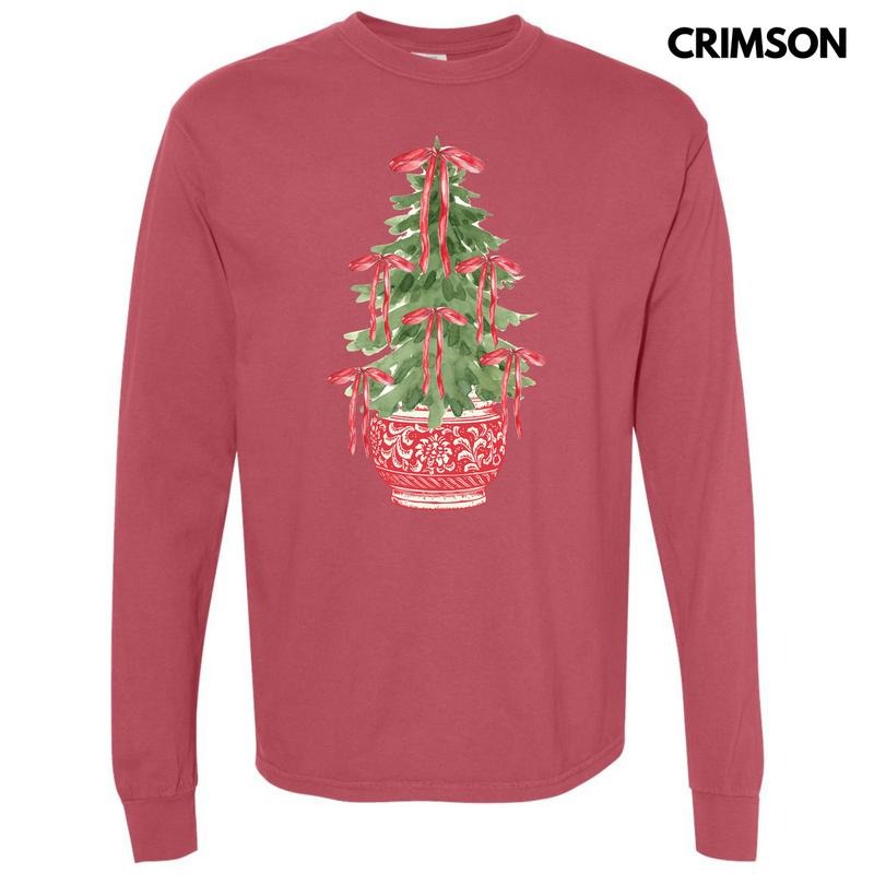 Red Potted Christmas Tree Long Sleeve Comfort Colors T-Shirt 'NLB' Hoodie, Sweatshirt | ZylaModa.com