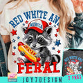 Red White And Feral Funny USA T-shirt, Funny 4th of July Humor America Shirt, Funny Raccoon 4th July T-Shirt, Retro...