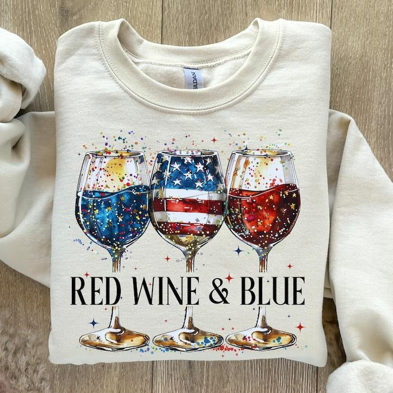 Red wine & blue Shirt, 4th Of July wine Shirt, 4th of july Shirt, America Shirt, Independence Day Shirt, Funny 4th of...