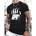 Relaxed Fit Bear's Paw Print Cotton Casual Novel T-shirt - Men's Short-sleeved Summer Shirt for Daily and Outdoor Wear