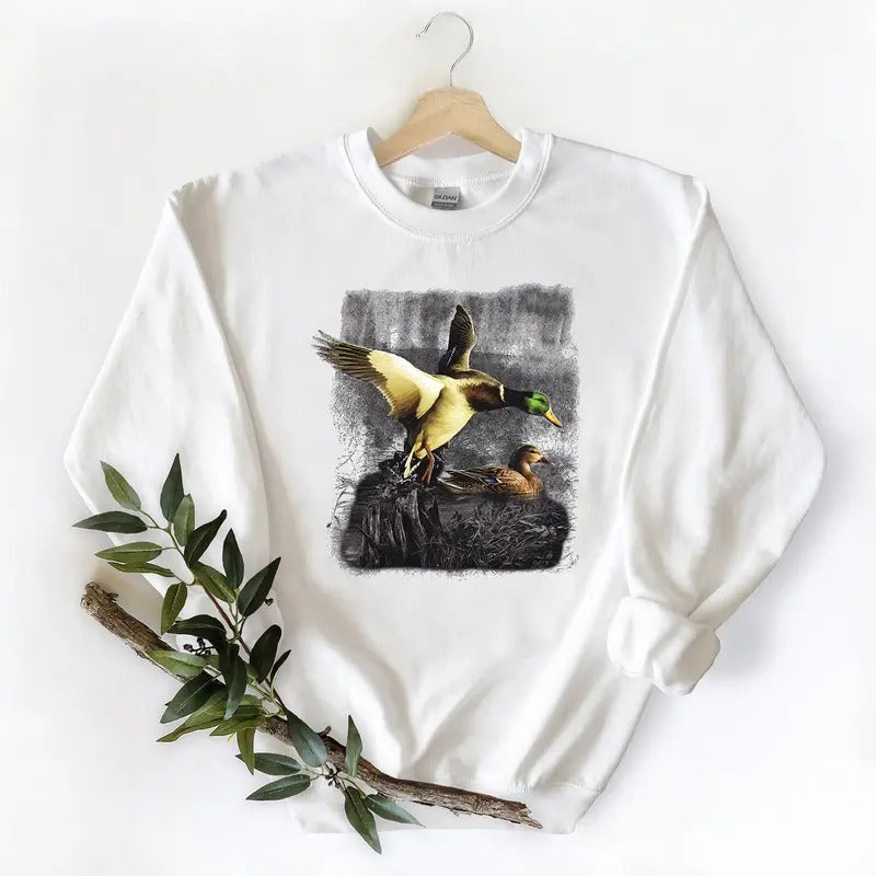 Retro  Mallard Duck Shirt Hunting Season Classic Sweatshirt Graphic,Unisex, Minimalist Cotton Hoodie | ZylaModa.com