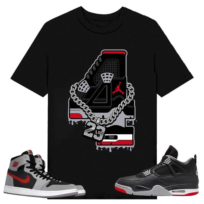 Retro 4, Shirt to match A J 1 High Zoom CMFT 2 Fire Red Cement Grey, A J 4 Bred, Shirt to matching Sneaker Hoodie, Sweatshirt