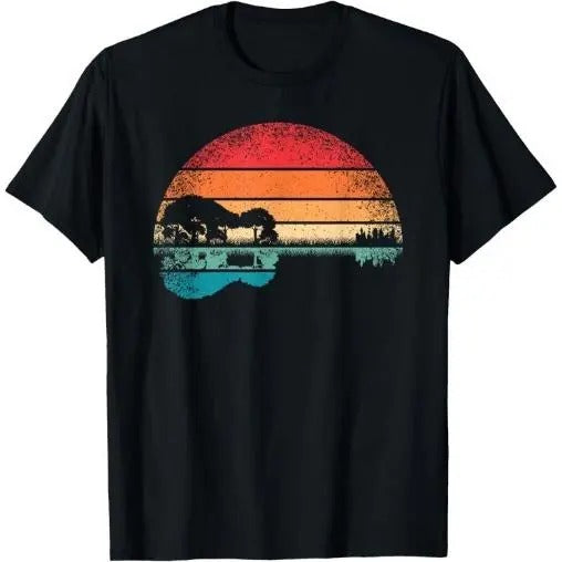 Retro Acoustic Guitar Lake Sunset Guitarist Music Lover Rock T-Shirt Made in USA Hoodie, Sweatshirt | ZylaModa.com