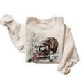 Retro American Badger Winter Scene Sweatshirt - Nineties 90s Vintage Badger Eating Red Berries Outfit Boho Unisex...