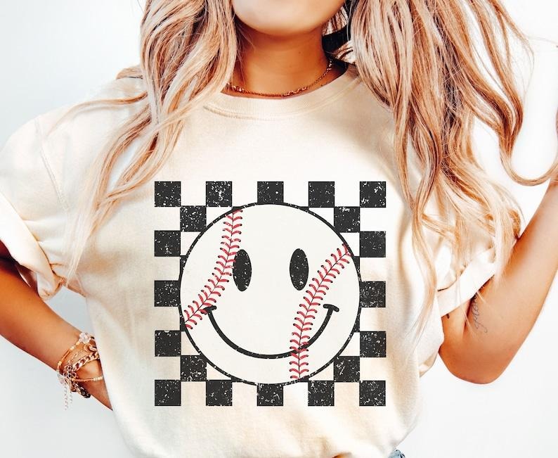 Retro Baseball Smiley Face Shirt, Ballpark Mom Game Day TShirt, Baseball Mama Shirt, Smile Face Baseball Crewneck Hoodie,...