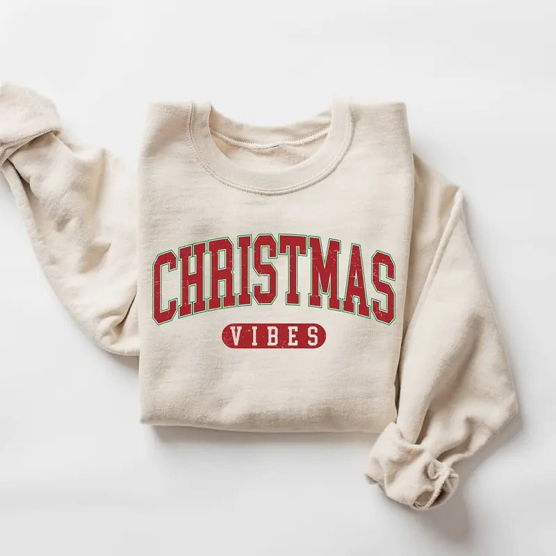 Retro Christmas Vibes Sweatshirt, Womens Christmas Sweatshirt, Holiday Sweater, Cute Christmas Sweatshirt, Christmas...