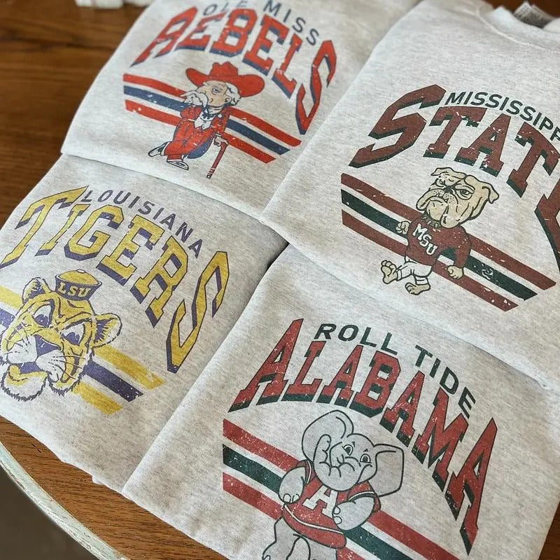 Retro College Football Mascot Crewneck Sweatshirt, Classic Menswear Tops Cotton Sweaters T-Shirts, Hoodie | ZylaModa.com