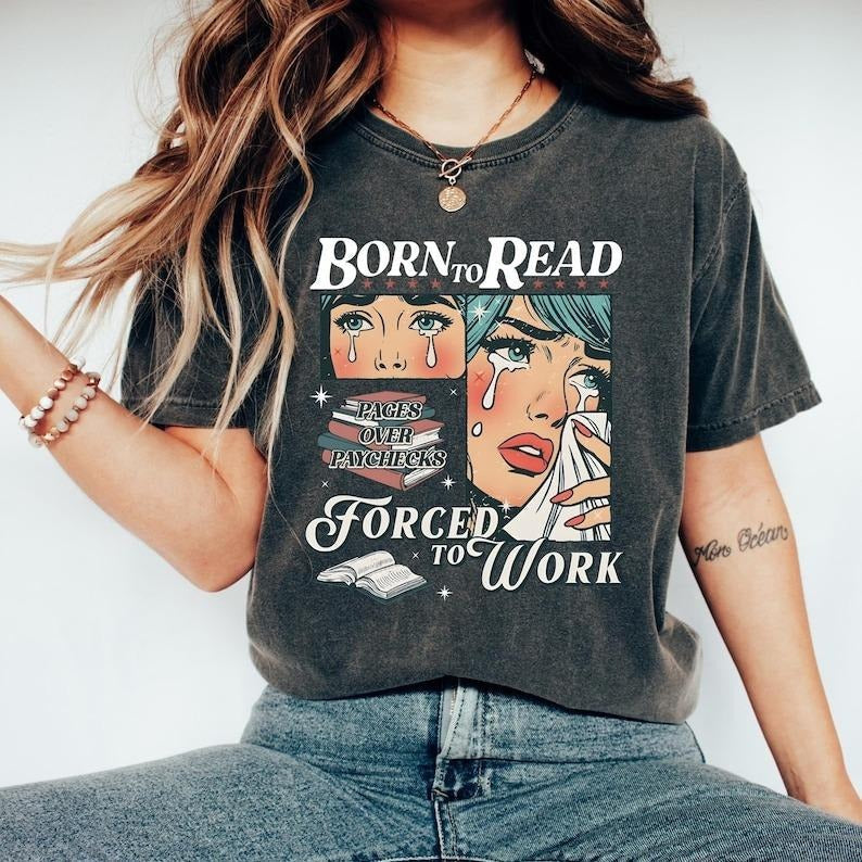 Retro Comfort Born To Read Bookish Shirt, Funny Reader Book Addict Tee, Spicy Books Sweater, Smut Shirt, Aesthetic Womens...