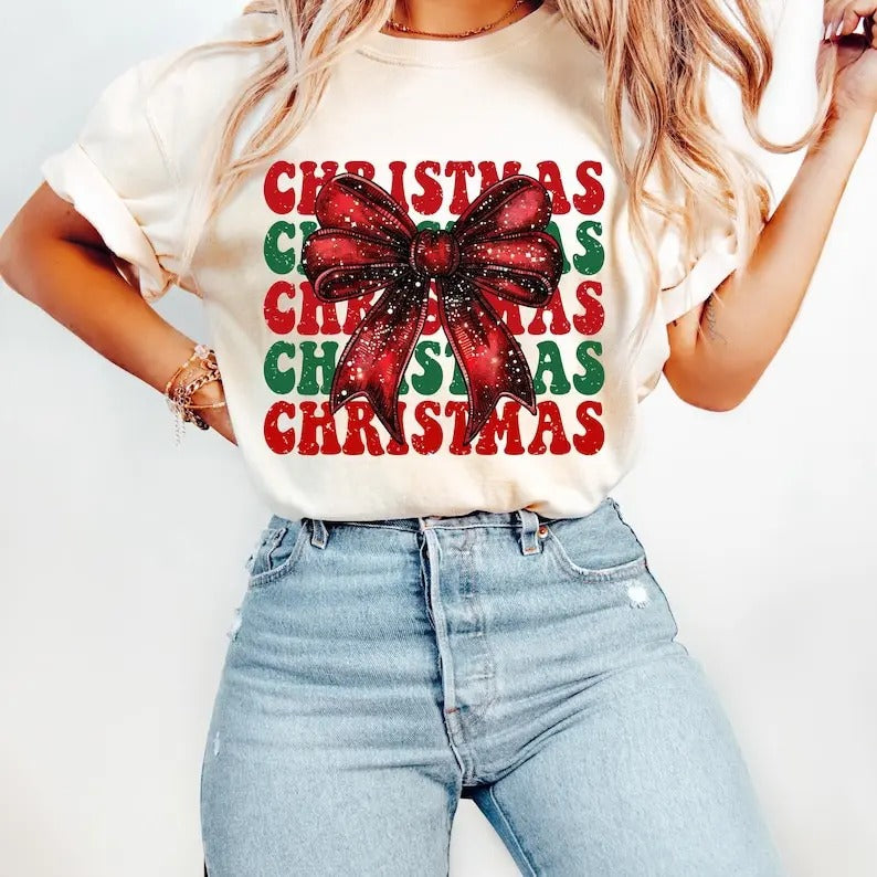 Retro Coquette Christmas Tshirt, Vintage Christmas, Holiday Shirt, Trending Tee Top Womenswear Hoodie, Sweatshirt