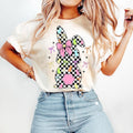 Retro Easter Bunny Coquette, Happy Easter, Pink Easter Bow, Checkered Spring Tshirt Hoodie, Sweatshirt | ZylaModa.com