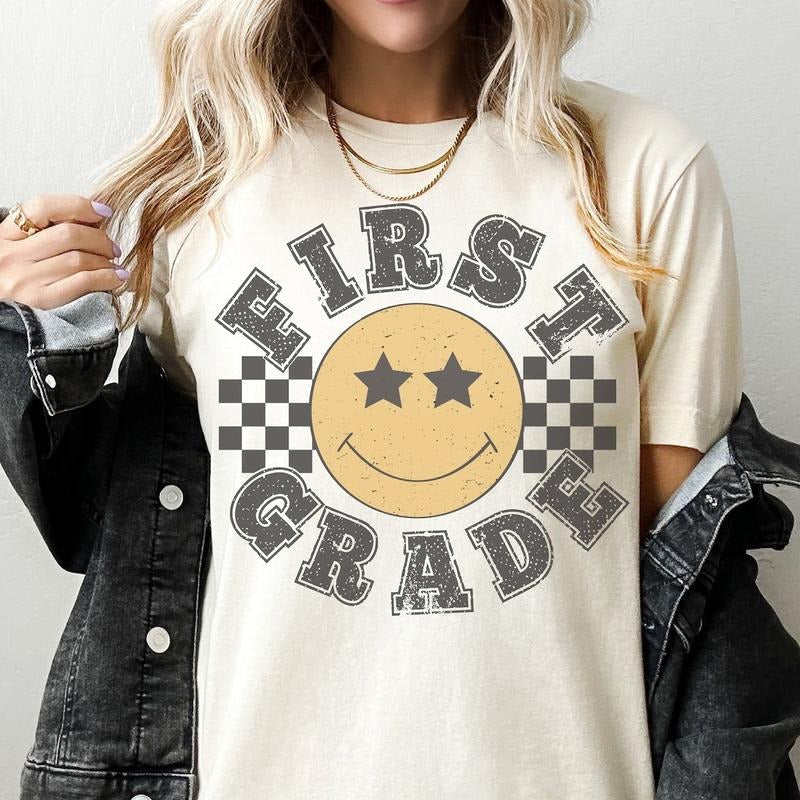 Retro First Grade Teacher Shirt, 1st Grade Teacher Tee, First Day of School Matching Tshirt Hoodie, Sweatshirt | ZylaModa.com