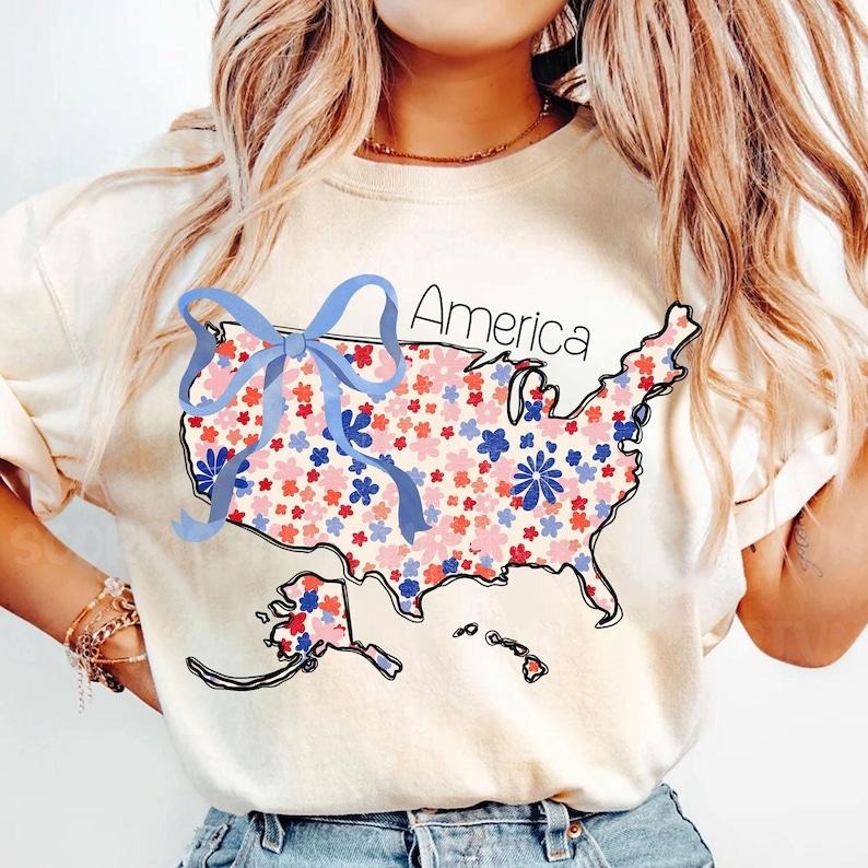 Retro Floral America tshirt, Retro 4th of July shirt, Retro USA tshirt, Memorial Day shirt, America shirt, Floral...