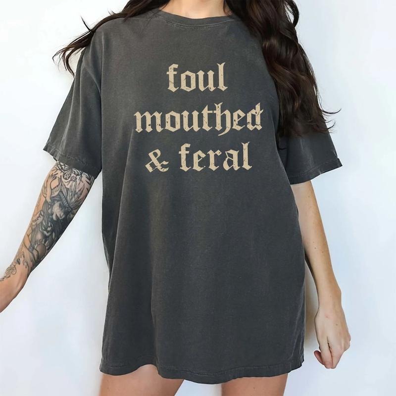 Retro Foul Mouthed & Feral Comfort Colors Shirt, Vintage Foul Mouthed & Feral Graphic Printed Tee, Funny Women Unhinged...