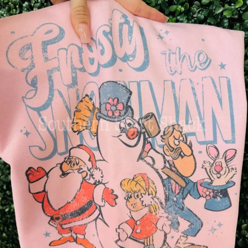 Retro Frosty Sweatshirt | Christmas Sweatshirt | Pink Sweatshirt T-Shirts, Hoodie | ZylaModa.com