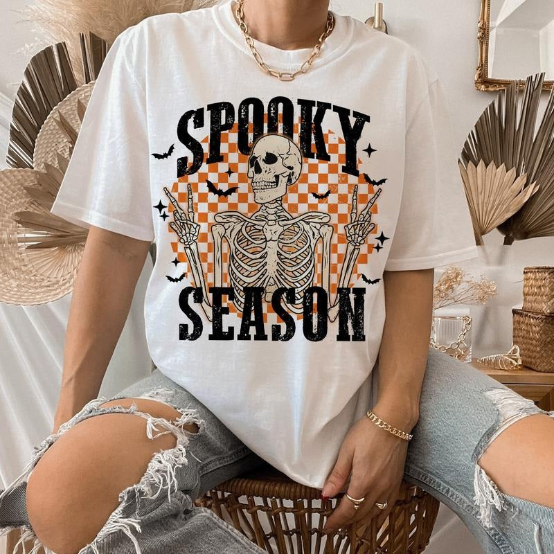 Retro Halloween Shirt, Halloween Sweatshirt design, Halloween skull Shirt, smiley face Sweatshirt, trendy Halloween...